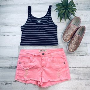 Neon distressed cutoff shorts